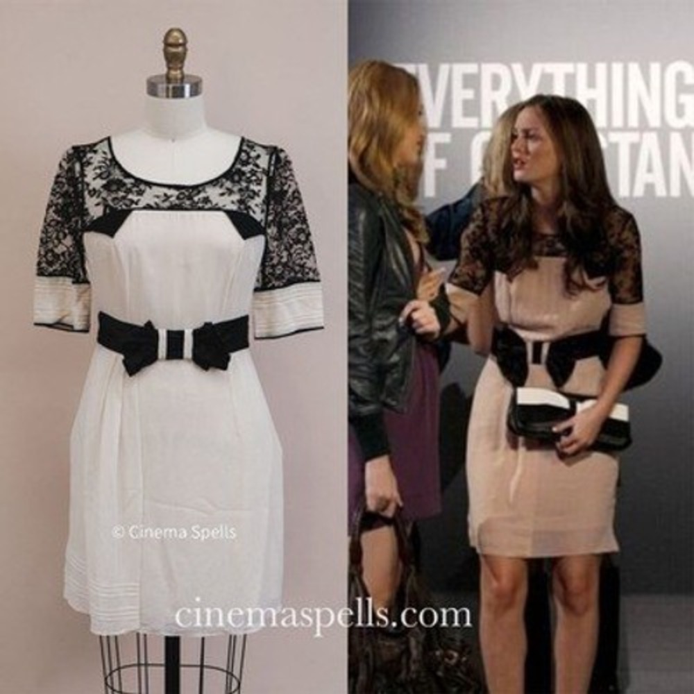 Anna Sui Black White Lace Bow Accent Dress Sz 6 Gossip Girl As Seen